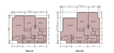 Floor plan for 2 beds, 1 bath, 773 sqft
